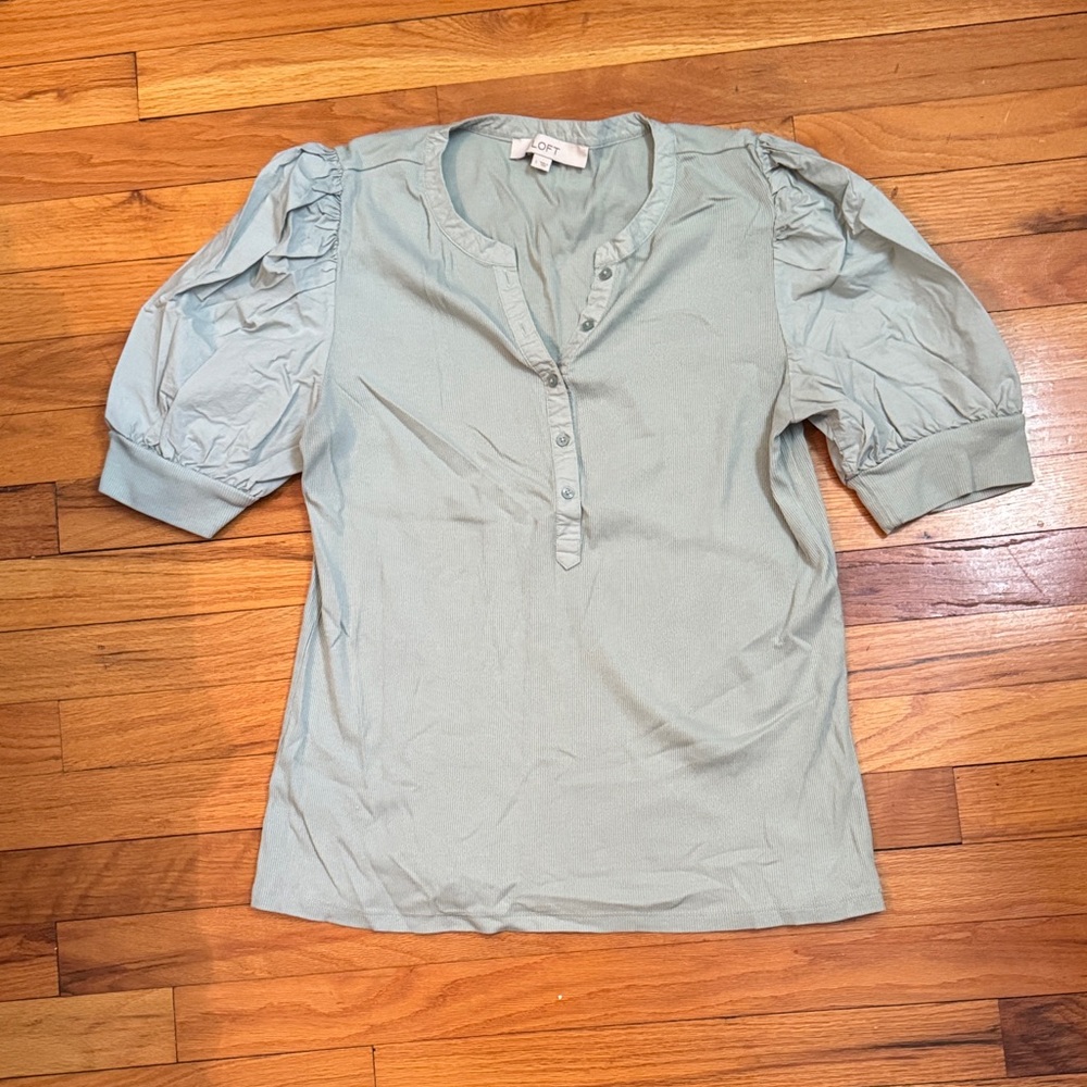 LOFT Women's Puff Sleeve Top - sea foam free